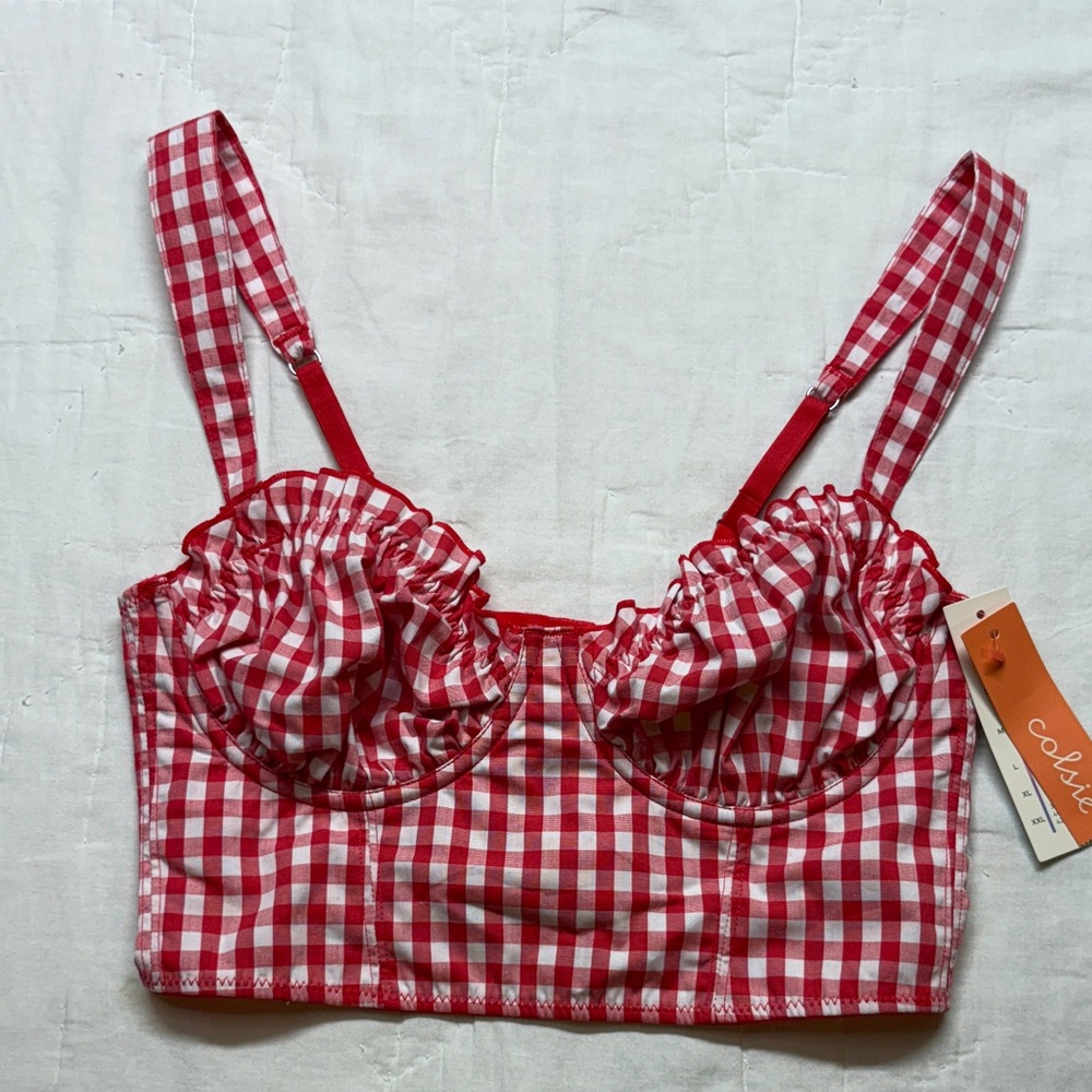 Colsie Women's Small‎ Red & White Gingham Corset Bra Top Cottagecore Bustier NWT